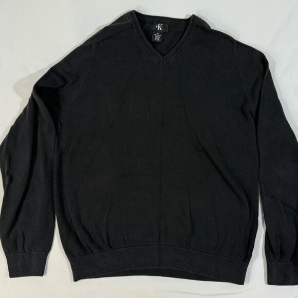 Men's Calvin Klein Black V-Neck Sweater Cotton MEDUIM - Picture 1 of 3